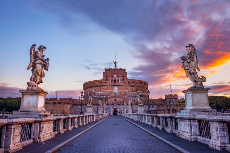 Scenic view of Castle of St. Angelo in Rome at sunrise, Italy